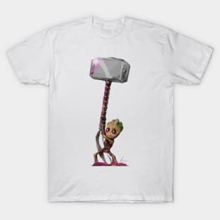 Baby Groot with Thor's Hammer T-Shirt